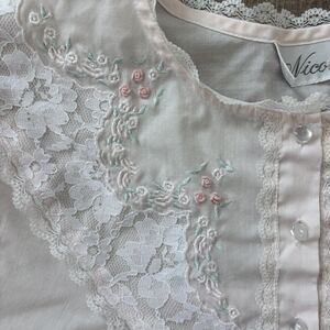 Vtg Nicole Blush Pink Floral Nightgown Sz M Lace Cottagecore Granny Embroidered